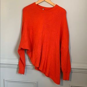 Free People Asymmetrical Sweater, Red - Size Small